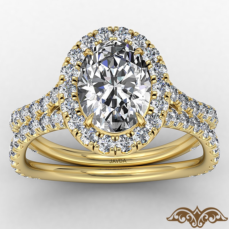 Cathedral Halo French Pave diamond Ring 18k Gold Yellow