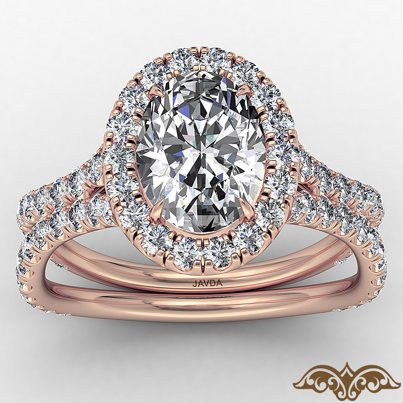 Cathedral Halo French Pave diamond Ring 14k Rose Gold