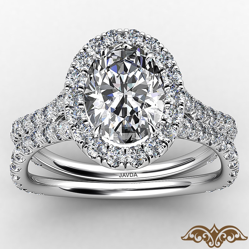 Cathedral Halo French Pave diamond Ring 14k Gold White