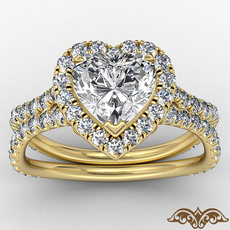 Cathedral Halo French Pave diamond Ring 18k Gold Yellow