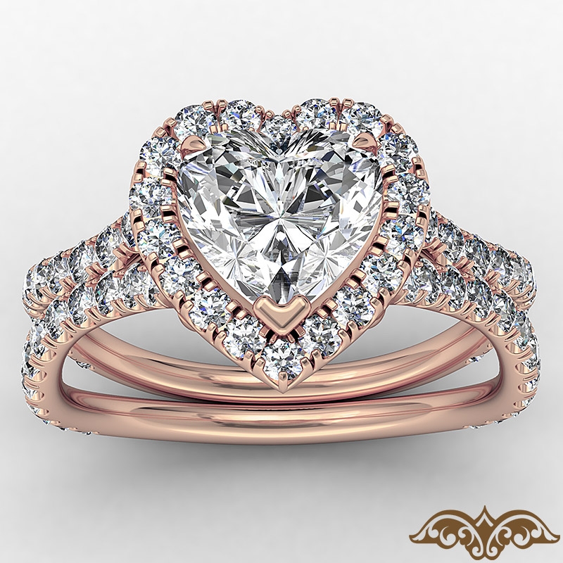 Cathedral Halo French Pave diamond Ring 14k Rose Gold