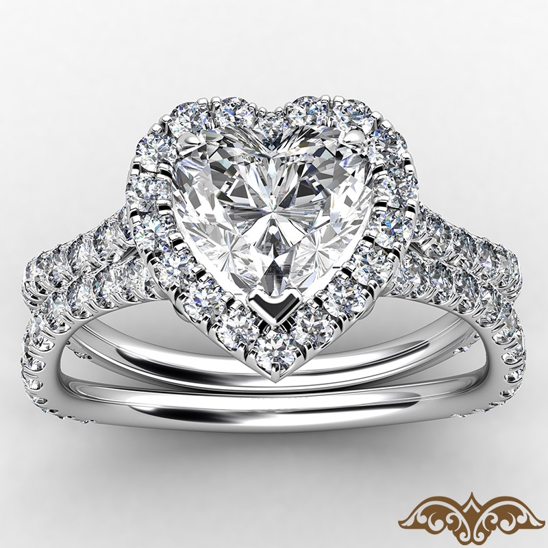 Cathedral Halo French Pave diamond Ring 14k Gold White