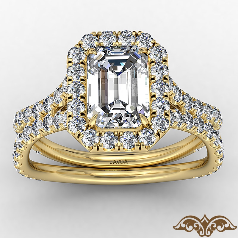 Cathedral Halo French Pave diamond Ring 14k Gold Yellow