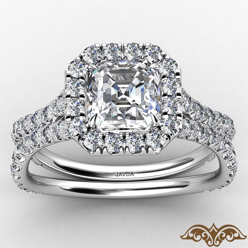 Cathedral Halo French Pave diamond Ring 14k Gold White