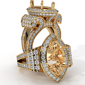 Marquise Diamond Engagement Ring 14k Gold Yellow Vintage Halo Setting Semi Mount  (2.75Ct. tw.)