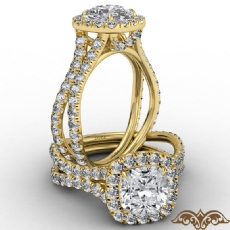 Cathedral Halo French Pave diamond Ring 18k Gold Yellow