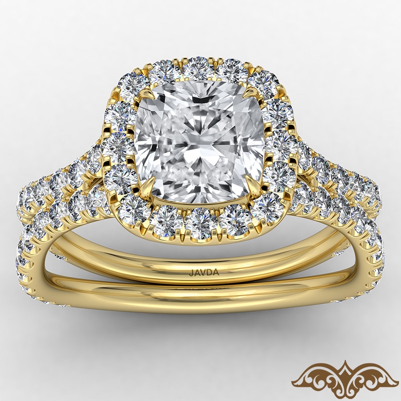 Cathedral Halo French Pave diamond Ring 14k Gold Yellow