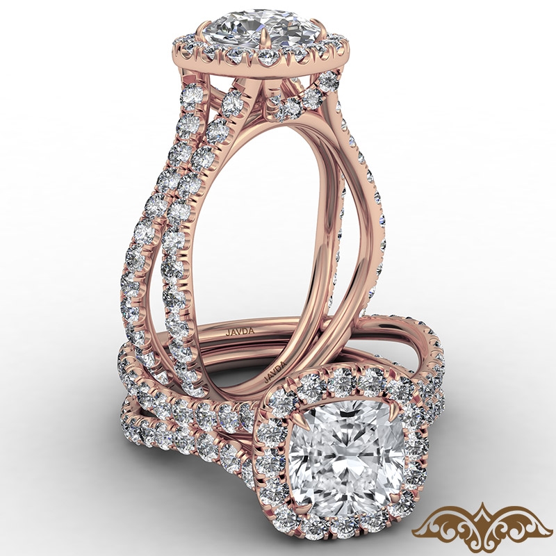 Cathedral Halo French Pave diamond Ring 18k Rose Gold