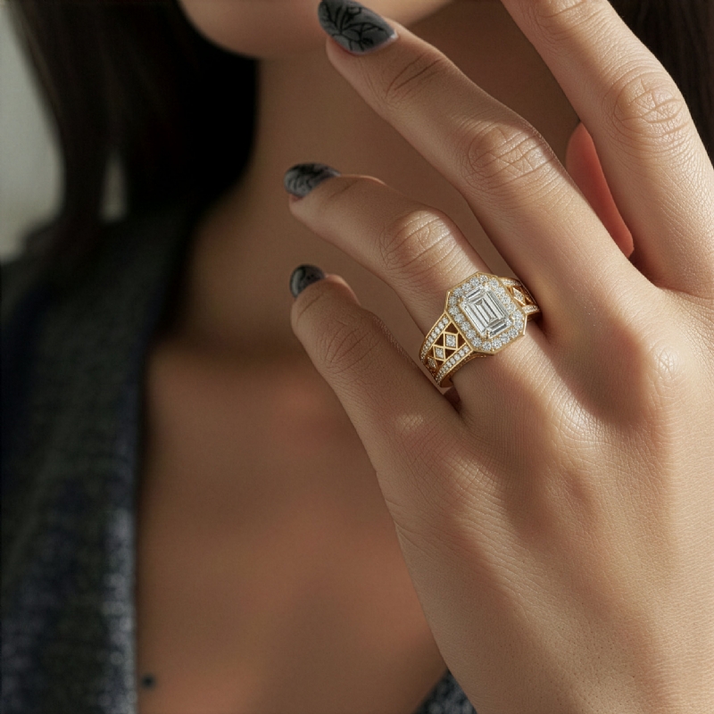 Vintage Style Bezel Halo Pave diamond Hot Deals 18k Gold Yellow