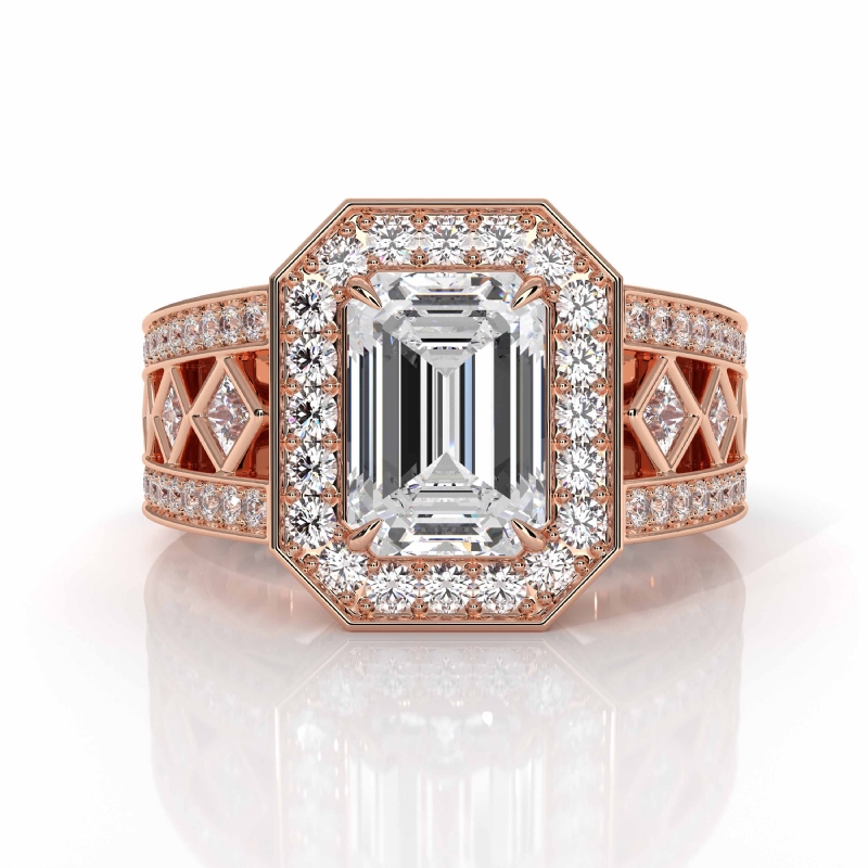 Vintage Style Bezel Halo Pave diamond Ring 18k Rose Gold