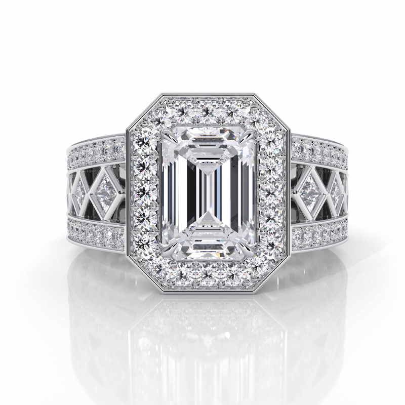 Vintage Style Bezel Halo Pave diamond Ring 14k Gold White