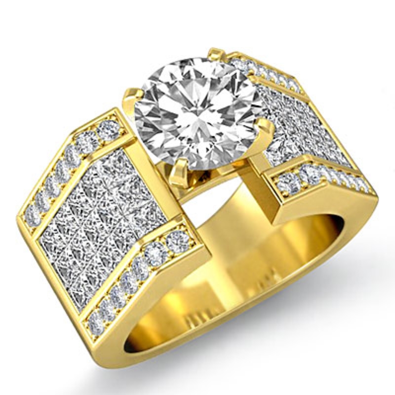 Invisible Setting Shank diamond Ring 14k Gold Yellow
