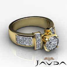 Classic Side-Stone Invisible diamond Ring 14k Gold Yellow