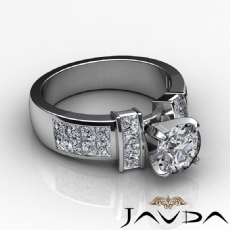 Classic Side-Stone Invisible diamond Ring 14k Gold White