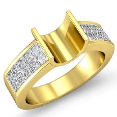 Princess Diamond Women's Engagement Ring Invisible Setting 14k Gold Yellow Semi Mount (0.86Ct. tw.)
