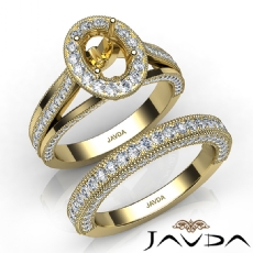 Pave Diamond Engagement Ring Bridal Sets 14k Gold Yellow Oval Semi Mount  (1.7Ct. tw.)