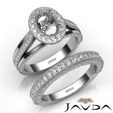 Pave Diamond Engagement Ring Bridal Sets 14K White Gold Oval Semi Mount 1.70Ct.