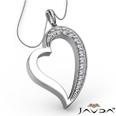 0.15 CT Round Pave E - F color Diamond Heart Pendant 18k White Gold with  Silver Chain 18