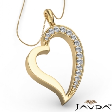 Round Pave E - F color Diamond Heart Pendant 18k Gold Yellow with  Silver Chain 18
