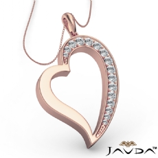 Round Pave E - F color Diamond Heart Pendant 18k Rose Gold with  Silver Chain 18