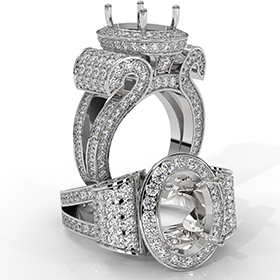 Vintage Oval Diamond Engagement Semi Mount Ring Halo Setting 14K White Gold 2.6Ct