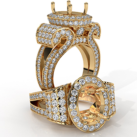 Vintage Oval Diamond Engagement Semi Mount Ring Halo Setting 14k Gold Yellow  (2.6Ct. tw.)