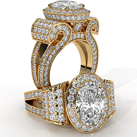 Split Shank Antique Style Halo diamond Ring 18k Gold Yellow