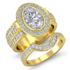 3 Row Bezel Halo Bridal Set diamond Ring 14k Gold Yellow