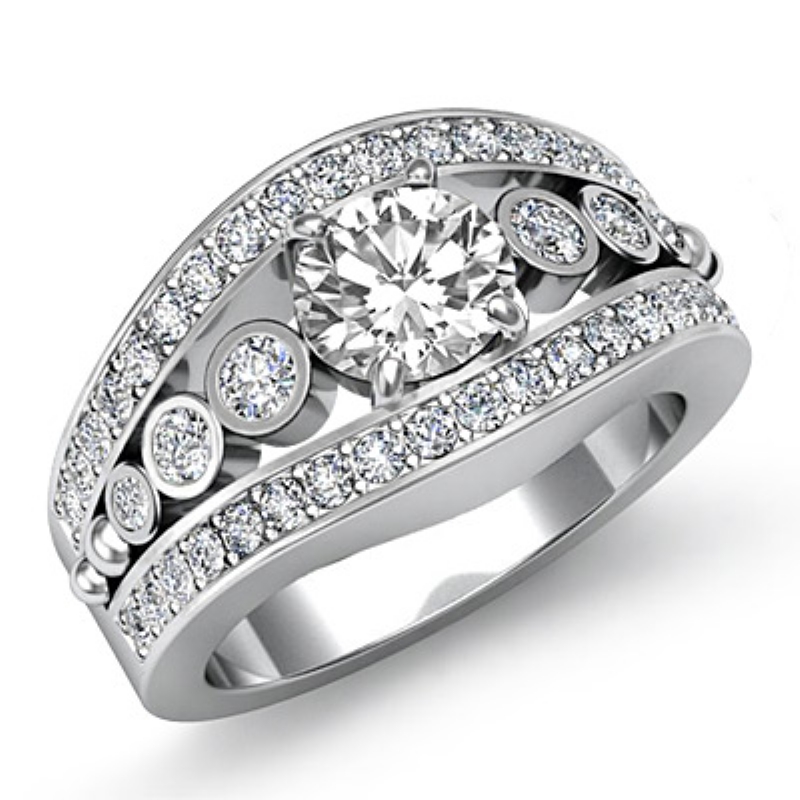 Bezel Setting Sidestone diamond Ring 14k Gold White