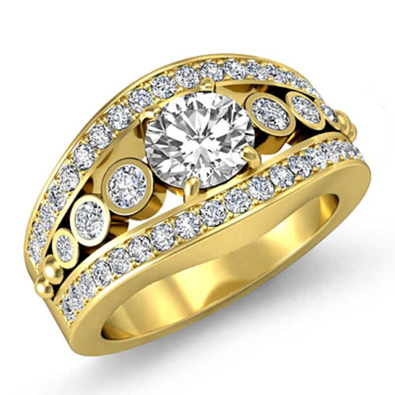 Bezel Setting Sidestone diamond Ring 14k Gold Yellow