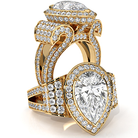 Vintage Halo Pave Split Shank diamond Ring 18k Gold Yellow