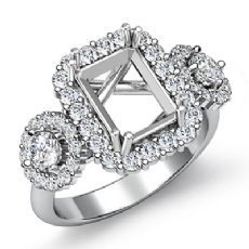 Three Stone Emerald Round Diamond Engagement Ring 14K W Gold Prong Setting 1.1Ct