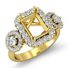 Three Stone Emerald Round Diamond Engagement Ring 14k Gold Yellow Prong Setting  (1.1Ct. tw.)