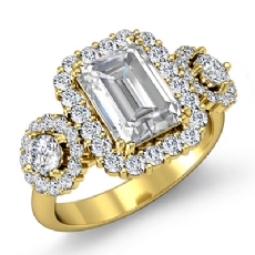 Three Stone Halo Prong Set diamond  14k Gold Yellow