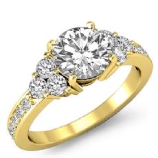 Three Stone Pave Sidestone diamond Ring 14k Gold Yellow