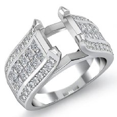1.7Ct Round & Princess Diamond Engagement Invisible Setting Ring 14K White Gold