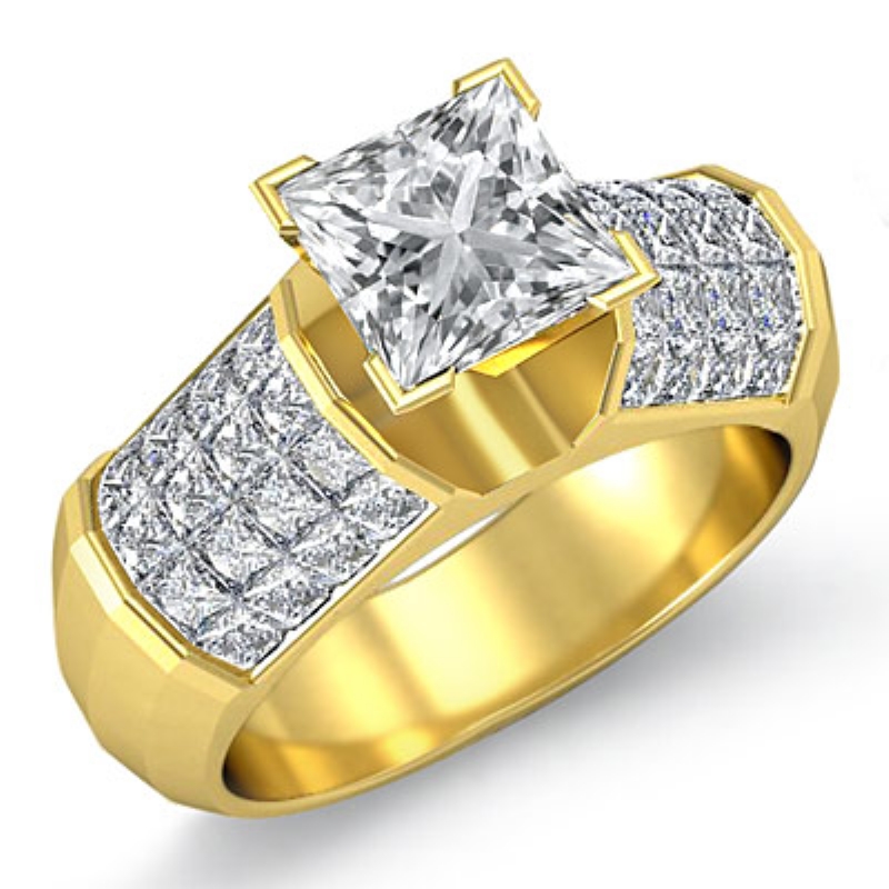 Sidestone Invisible Set diamond Ring 14k Gold Yellow