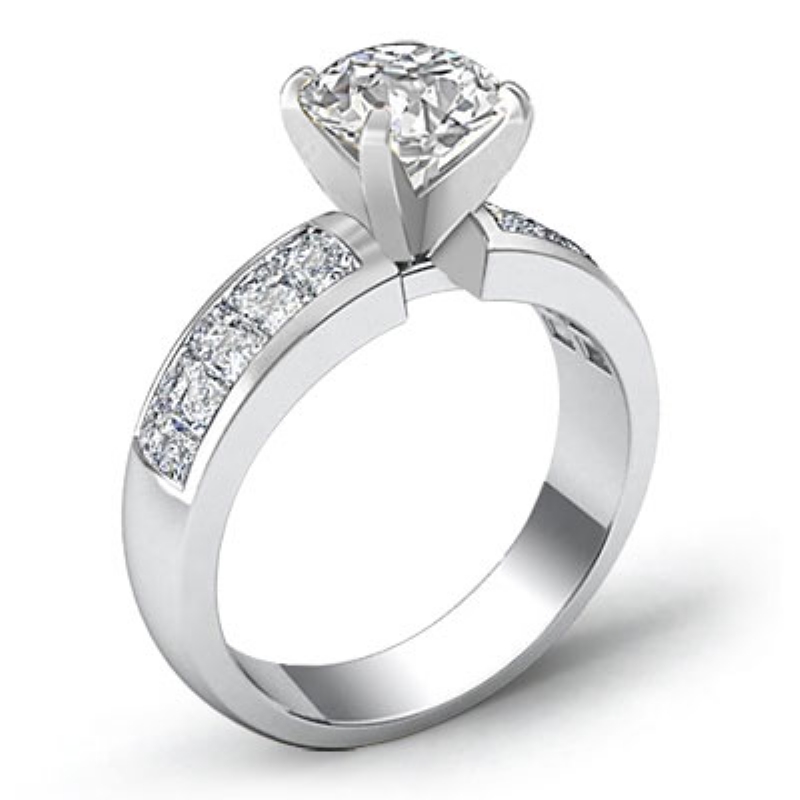 Classic Invisible Set Shank Round Diamond Engagement Ring 14k White ...