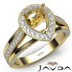 Halo Pave Diamond Engagement Pear Semi Mount Millgrain Ring 18k Yellow Gold 0.9Ct - javda.com 