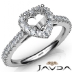 French Cut Pave Set Diamond Engagement Heart Semi Mount Ring 14K White Gold 1Ct