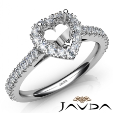 French Cut Pave Set Diamond Engagement Heart Semi Mount Ring 14K White Gold 1Ct