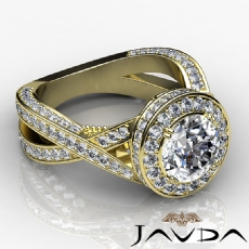 Halo Pave Set Cross Shank diamond Ring 18k Gold Yellow