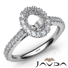 French Cut Pave Set Diamond Engagement Oval Semi Mount Ring 14K White Gold 1Ct