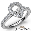 French Cut Pave Set Diamond Engagement Pear Semi Mount Ring 14K White Gold 1Ct