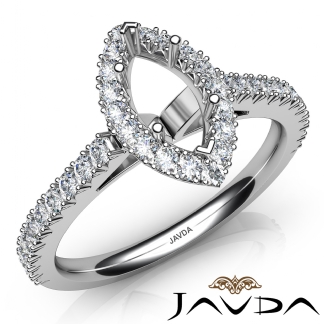 French Cut Pave Set Diamond Engagement Marquise Semi Mount Ring 14k Gold White 1Ct