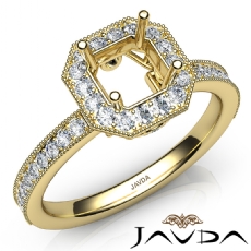 Halo Pave Set Diamond Engagement 14k Gold Yellow Asscher Semi Mount Ring  (0.5Ct. tw.)