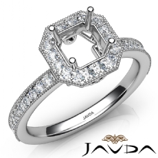 Halo Pave Set Diamond Engagement 14K White Gold Asscher Semi Mount Ring 0.50Ct