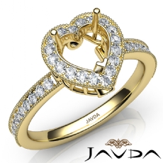 Halo Pave Set Diamond Engagement 14k Gold Yellow Heart Semi Mount Ring  (0.5Ct. tw.)