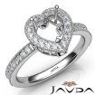 Halo Pave Set Diamond Engagement 14k White Gold Heart Semi Mount Ring 0.5Ct - javda.com 