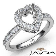 Halo Pave Set Diamond Engagement 14K White Gold Heart Semi Mount Ring 0.50Ct